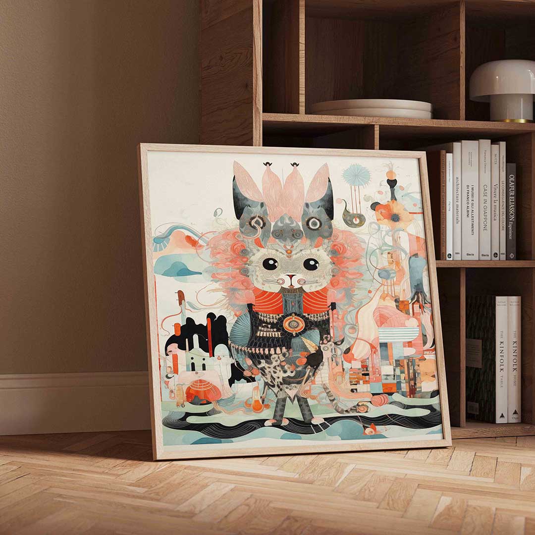 Kat met abstracte vormen – moderne wandkunst met kleur en vormen als poster