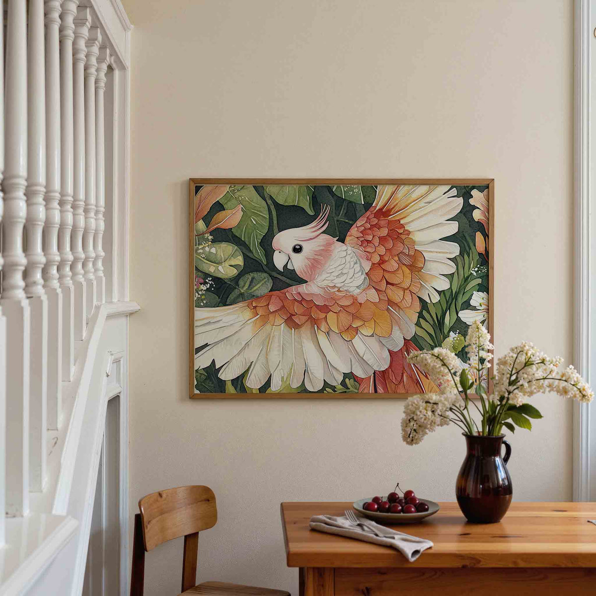 Papegaai met bladeren – dieren poster in liggend formaat
