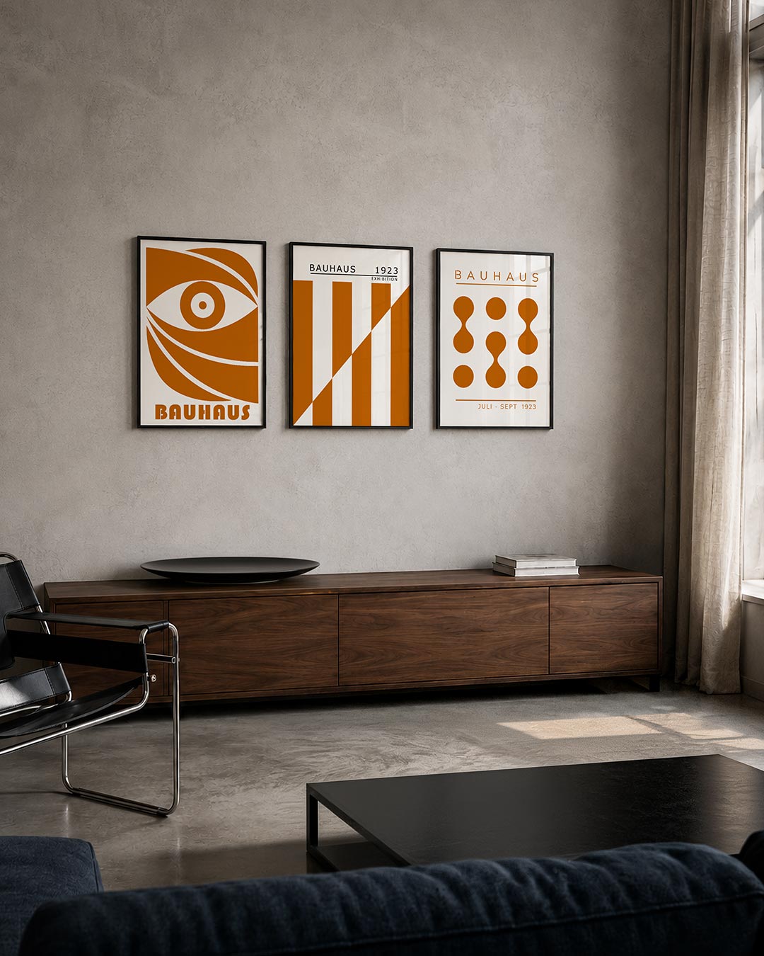 Oog en lijnen posterset – tweede productweergave – een opvallend oog in warme tinten, omlijst door vloeiende lijnen en