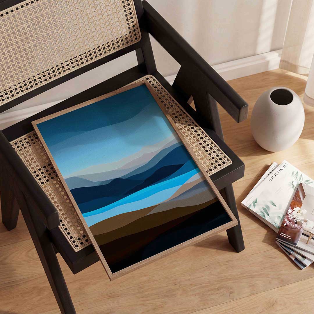 Landschap met blauwe tinten – abstracte wandkunst als portret poster
