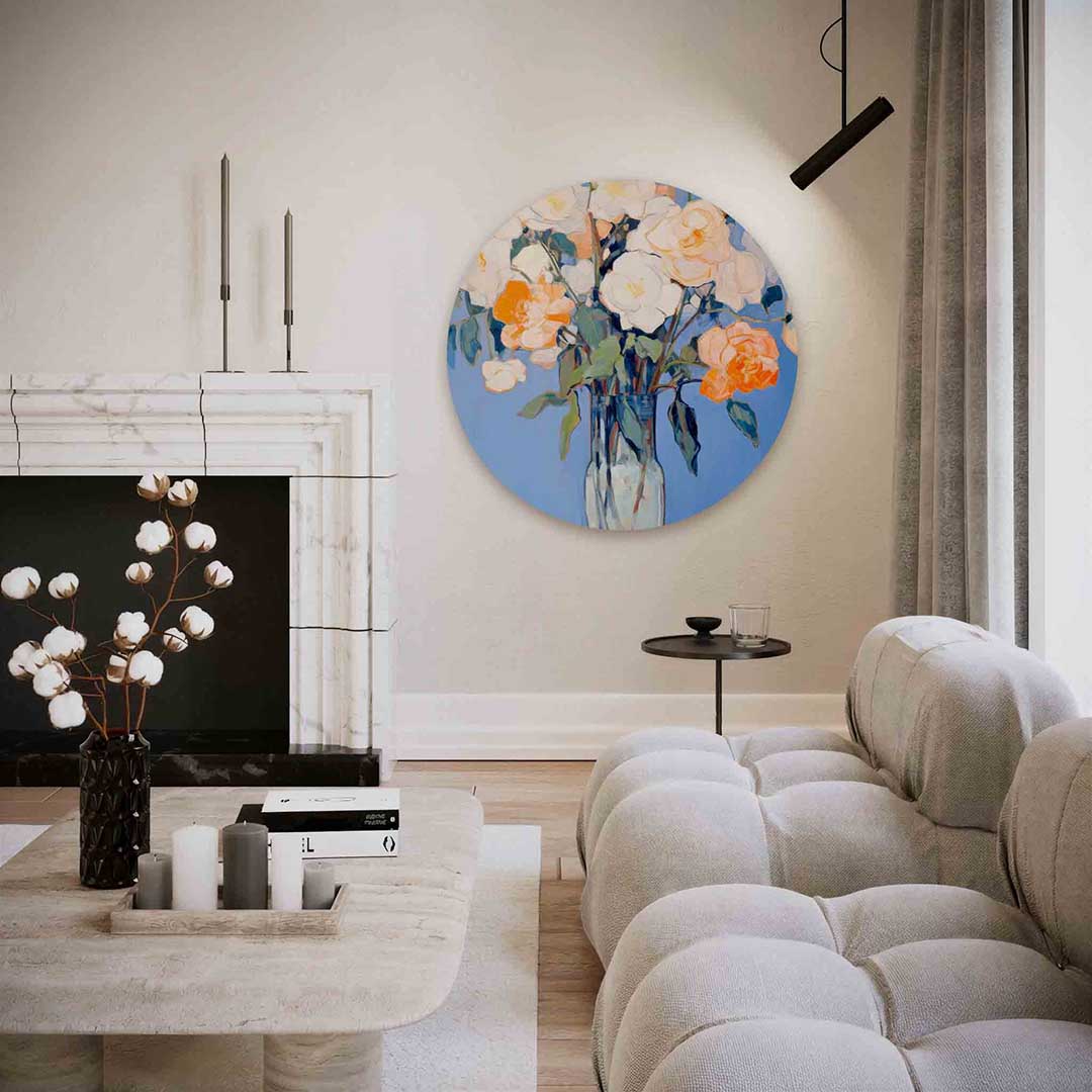 Bloemen in vaas – abstracte textuur muurcirkel als wanddecoratie