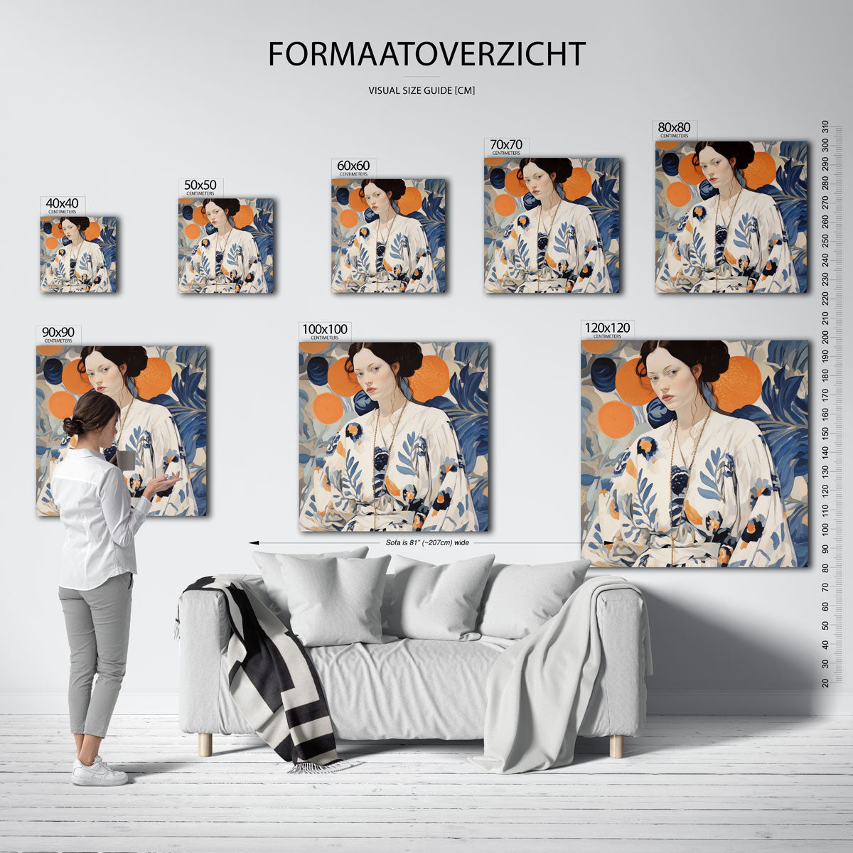 Vrouw met bloemenpatroon – vierkante muurposter met kunst en design