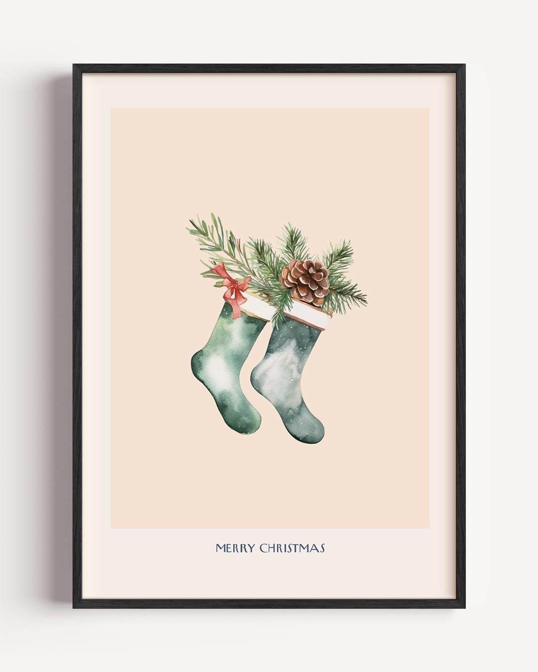 Kerstsok Waterverf – kerst portret poster als wanddecoratie