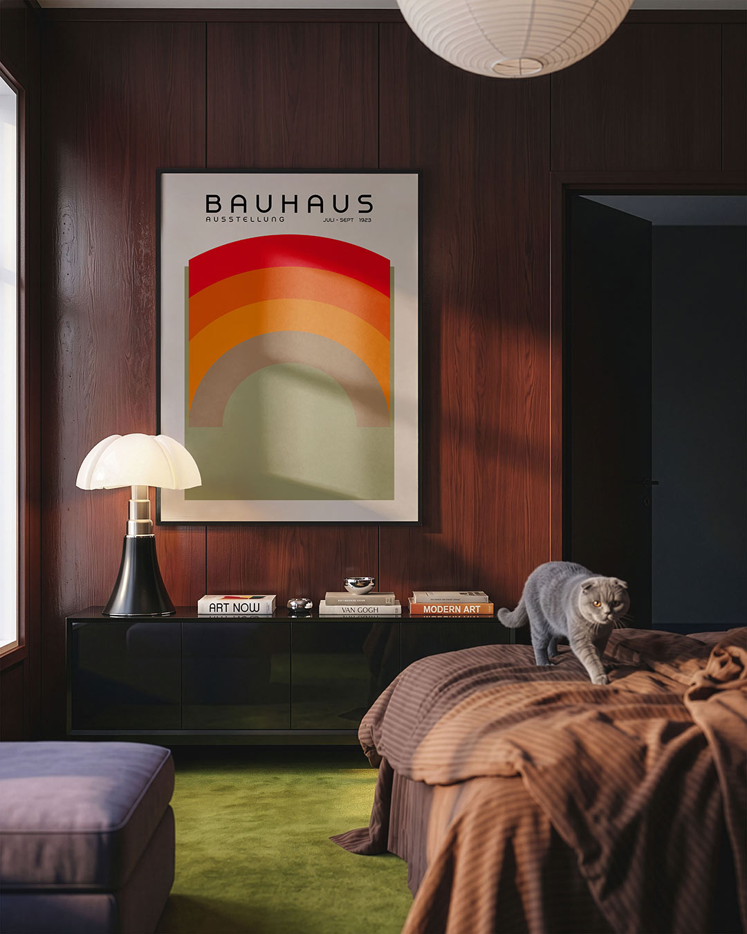 Kleurvlakken boog – geometrische Bauhaus poster in staand formaat