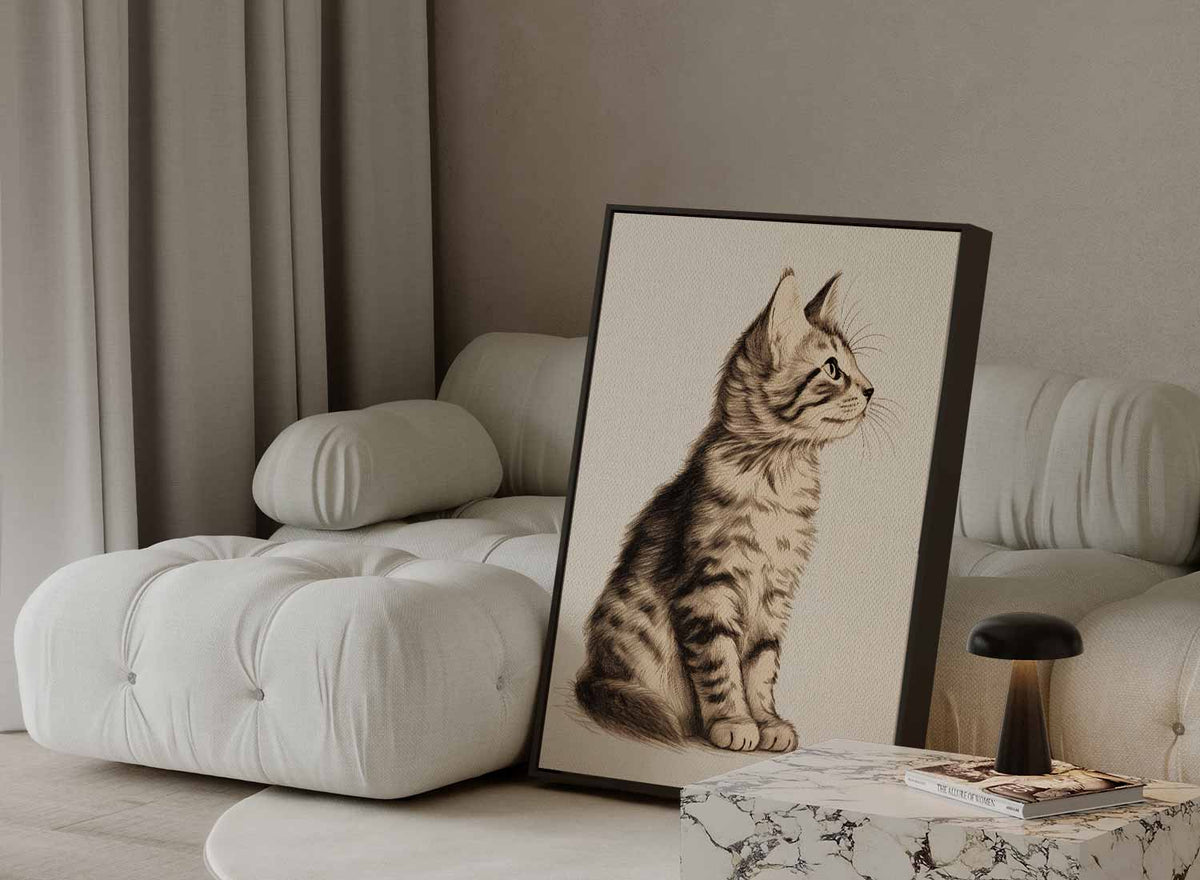 Dromerige Kat in Potlood – plexiglas wanddecoratie in portret formaat