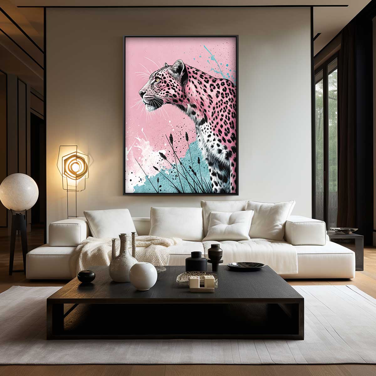 Roze Panter op Avontuur – kunstwerk met zwarte baklijst