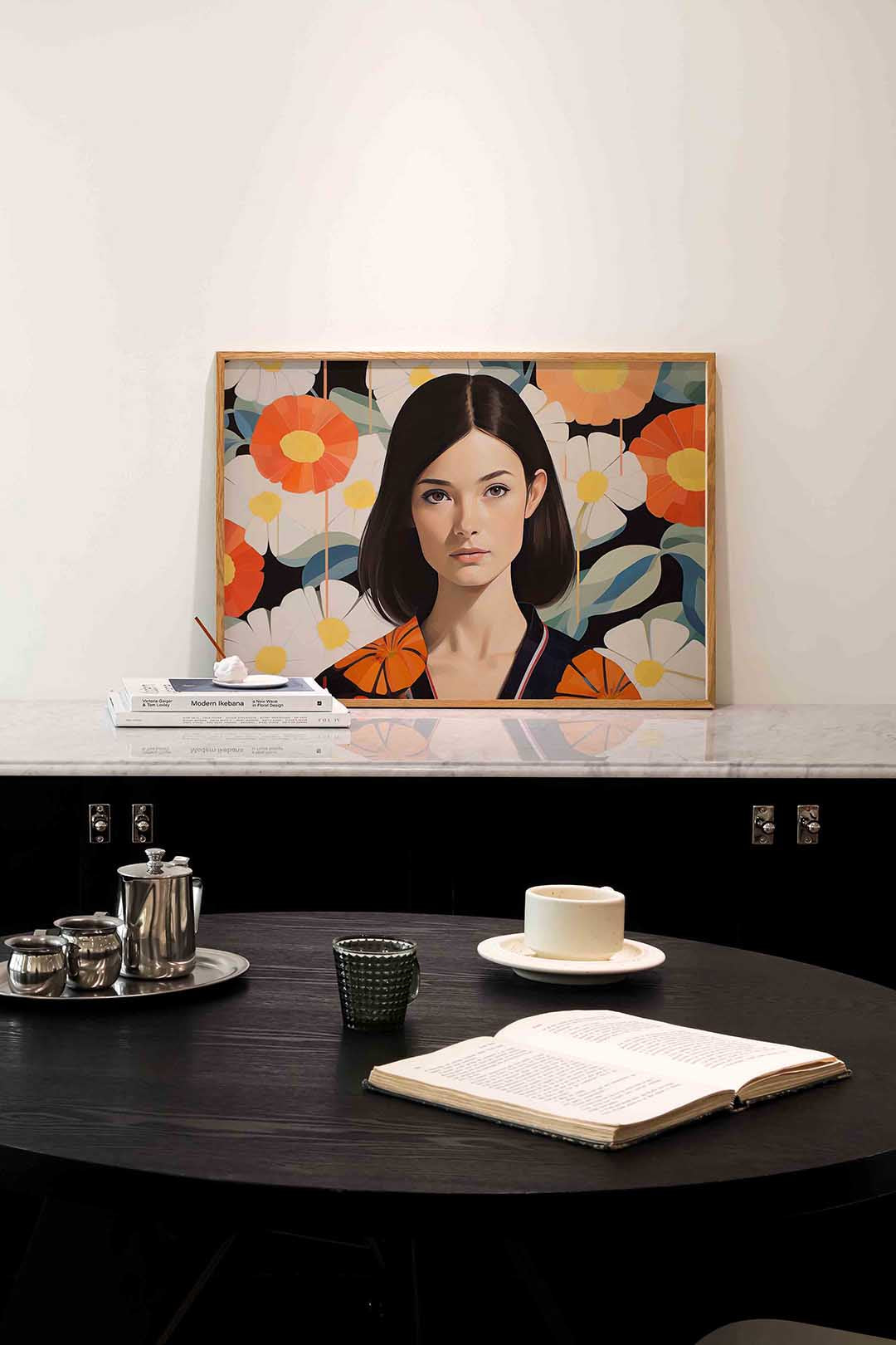 Vrouw met bloemen – portret poster in liggend formaat