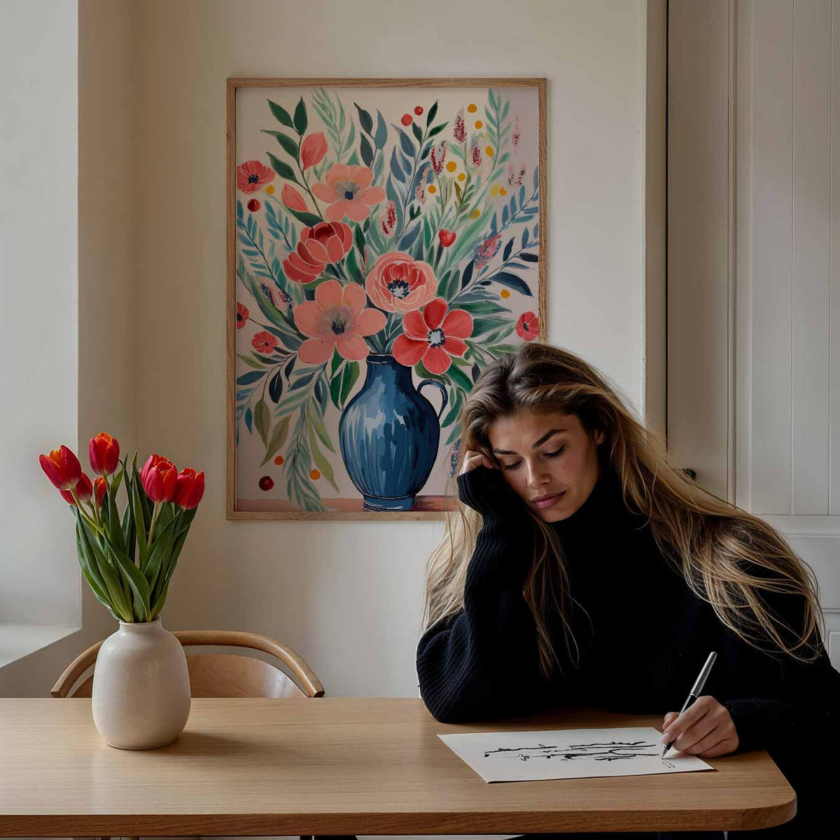 Bloeiende Elegantie – bloemen poster als moderne staande wanddecoratie