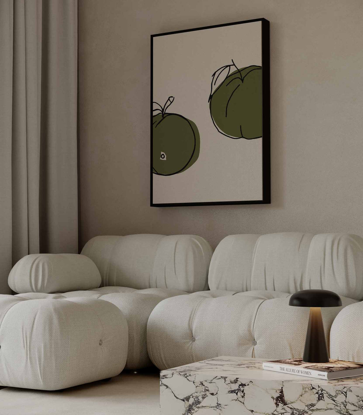 Twee Groene Vruchten Kunstafdruk – modern portret kunstwerk van WallArtistic