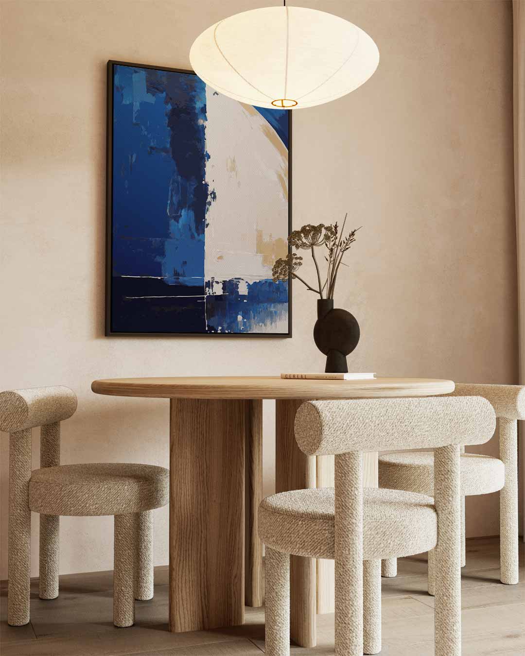 Blauwe Abstracte Harmonie – kunstwerk met zwarte baklijst