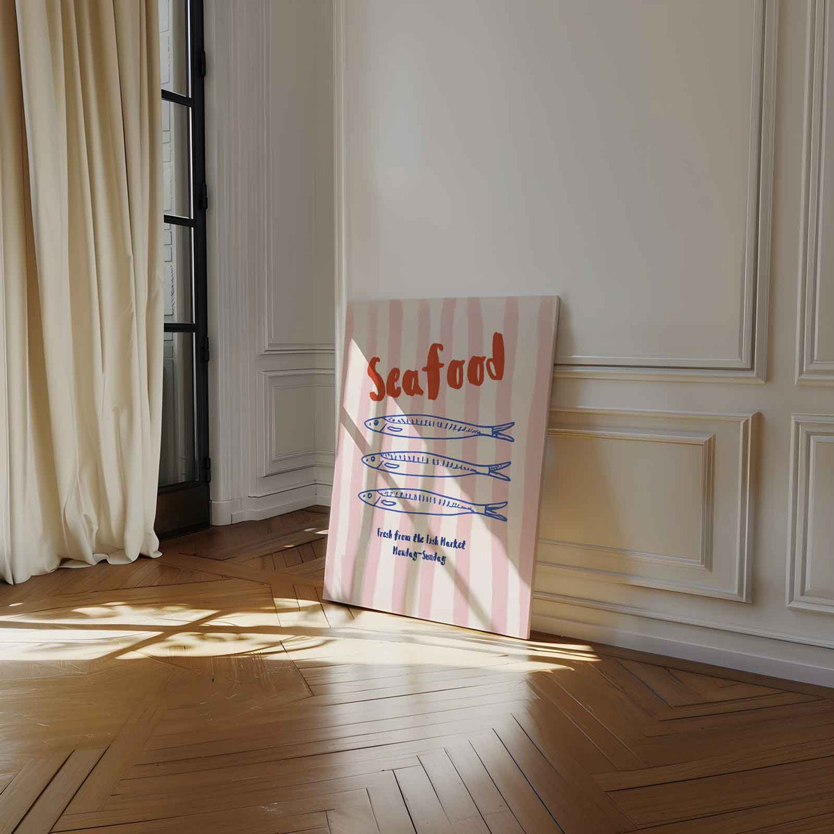 Seafood Marktplaats Poster – dibond kunstwerk als wanddecoratie