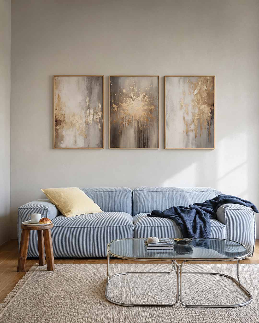Gouden vervaging – deze posterset in drie delen toont een subtiele mix van goud en grijs, met – weergave 2