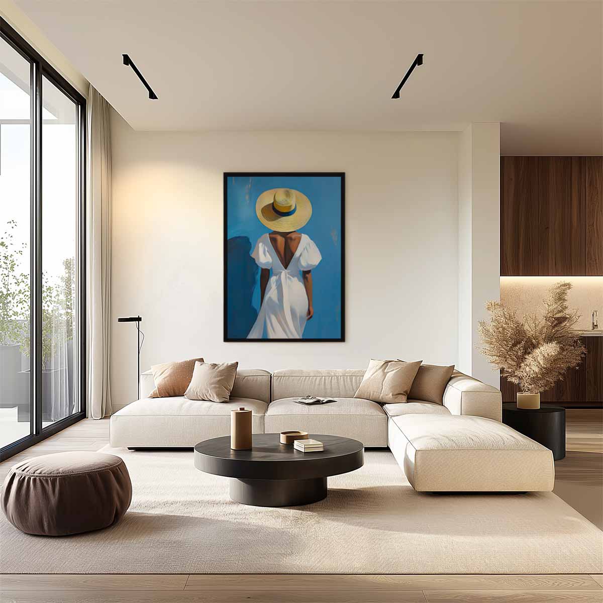 Vrouw in Zomerhoed – plexiglas wanddecoratie in portret formaat