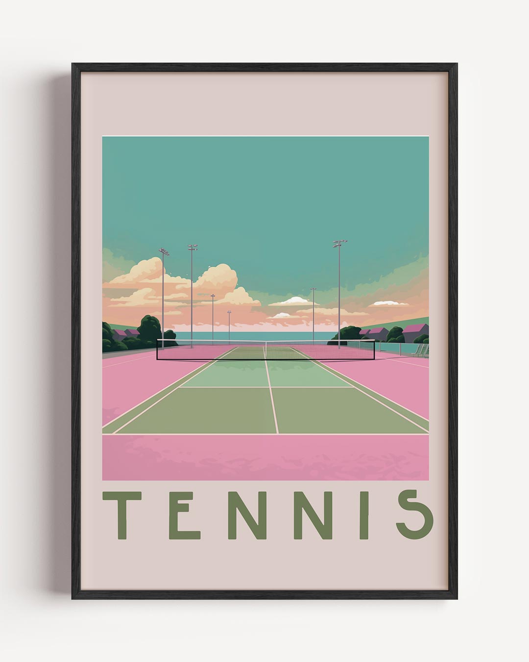 Pastelkleurige Tennisbaan – zomer portret poster als wanddecoratie