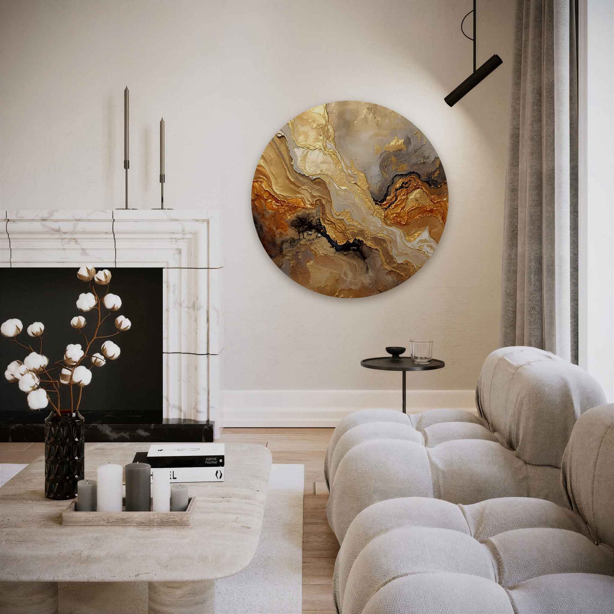 Goud en bruin patroon – abstracte muurcirkel als ronde wanddecoratie