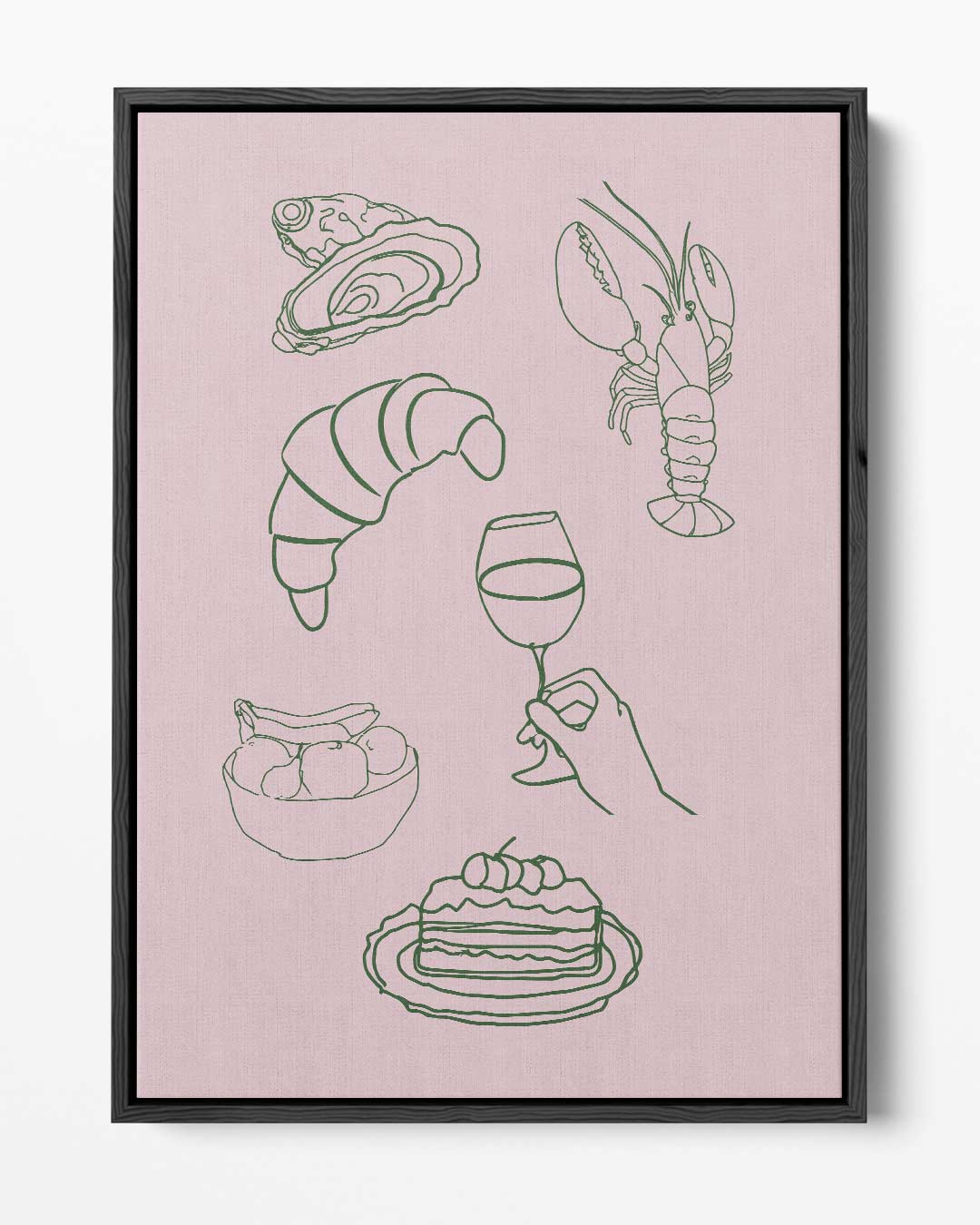 Culinaire Illustratie op Roze – portret kunstwerk als wanddecoratie