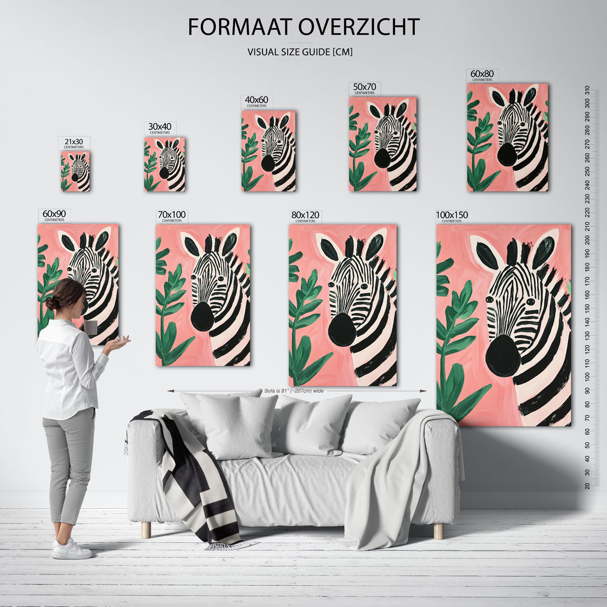 Zebra en bladeren – staande muurposter met dierenthema