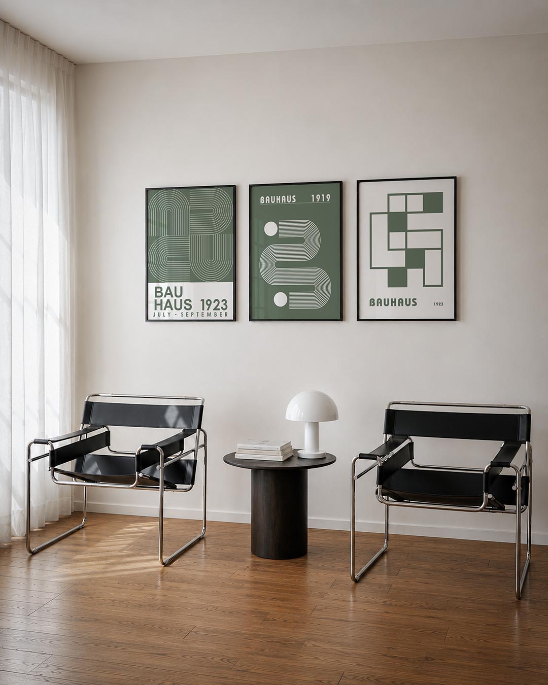 Lijnen en bochten posterset – tweede productweergave – deze posterset in drie delen toont een spel van lijnen en bogen in een