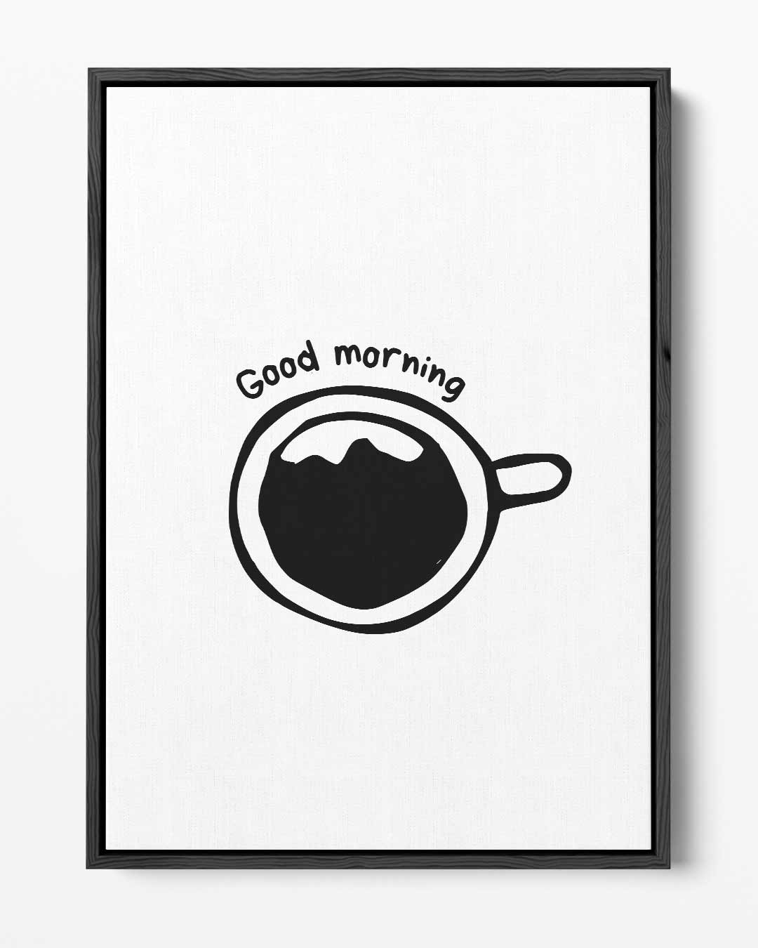 Zwart-wit Goede Morgen Koffie Illustratie – portret kunstwerk als wanddecoratie