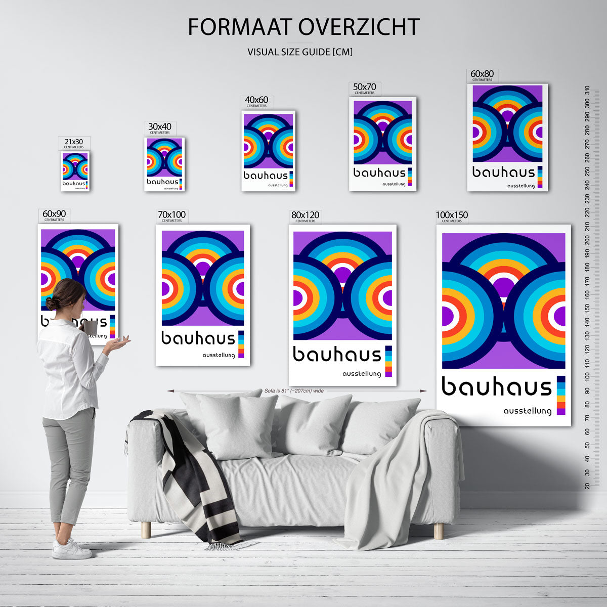 Cirkelritme en kleur – geometrische poster in Bauhaus-stijl van WallArtistic