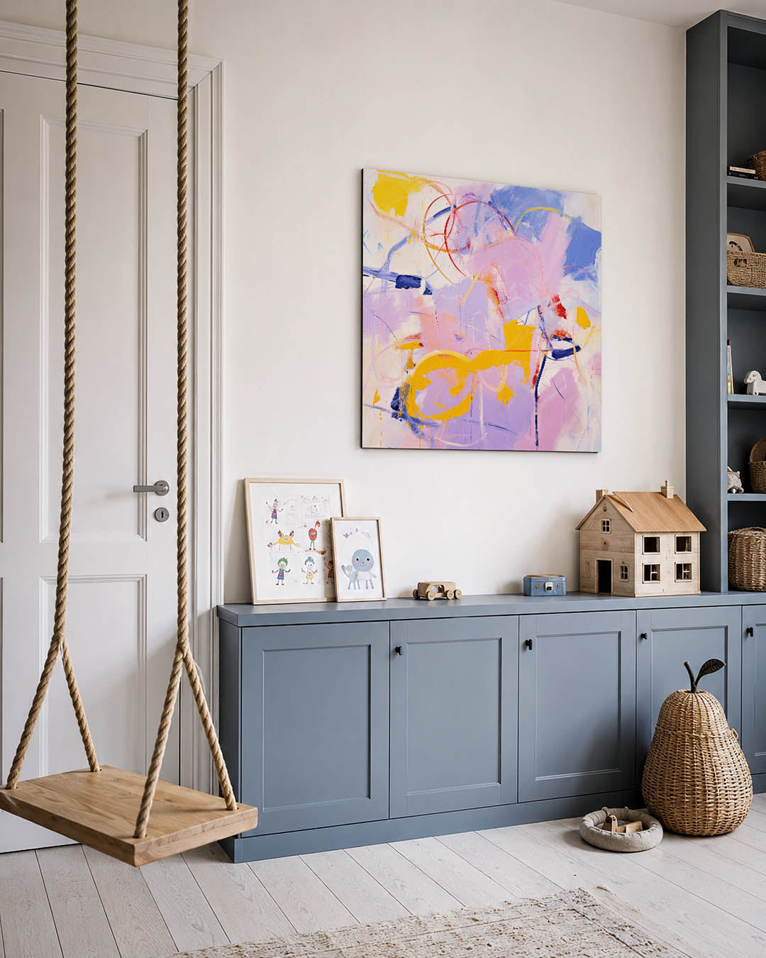 Dynamische kleurenexplosie kunstwerk – vierkante wanddecoratie – dit werk toont een levendige mix van kleuren en vormen. De