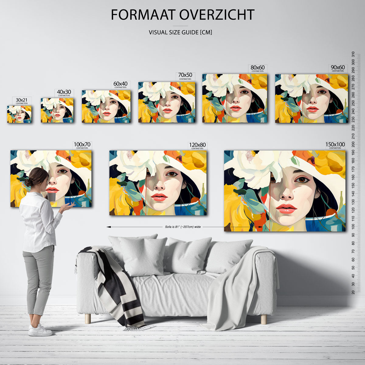 Vrouw met bloemen – liggende muurposter met vrouwelijk portret