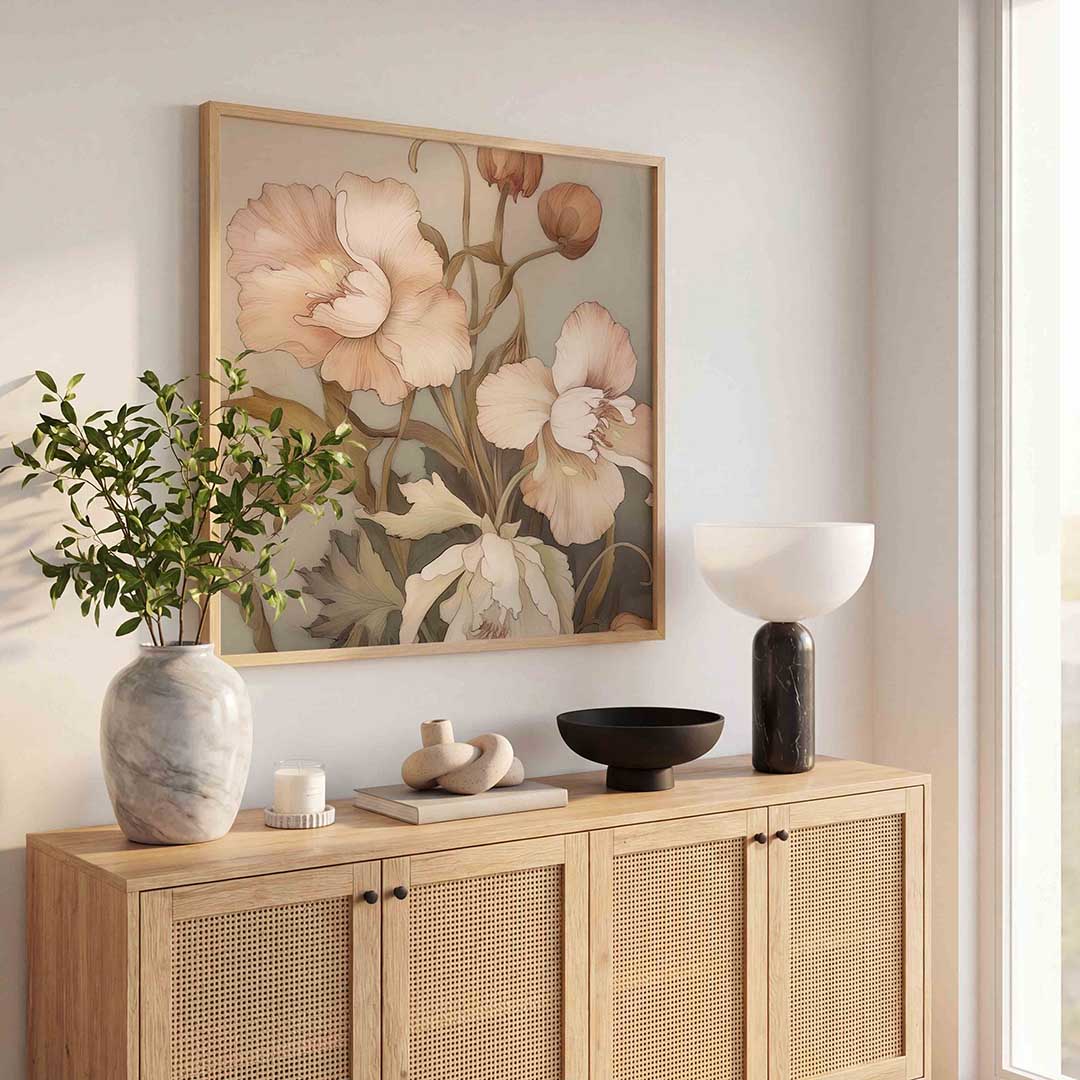 Bloemen in zachte tinten – bloemen wandkunst als vierkante poster