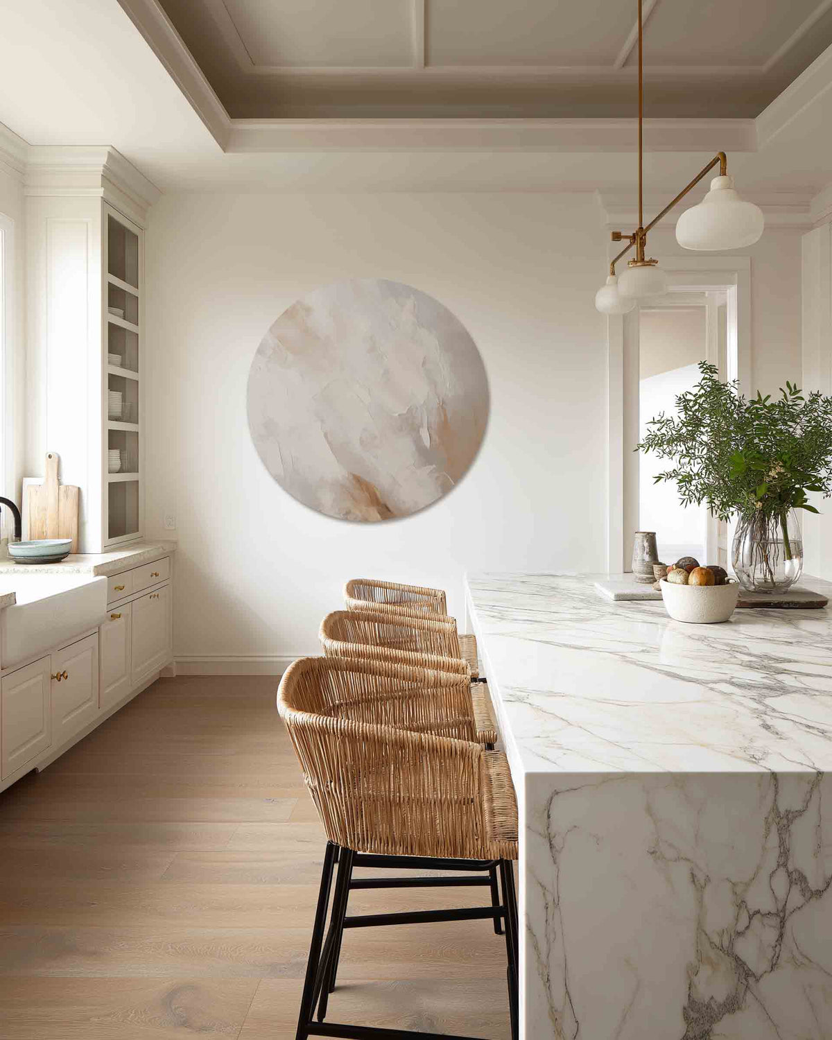 Abstracte beige – abstracte muurcirkel als ronde wanddecoratie