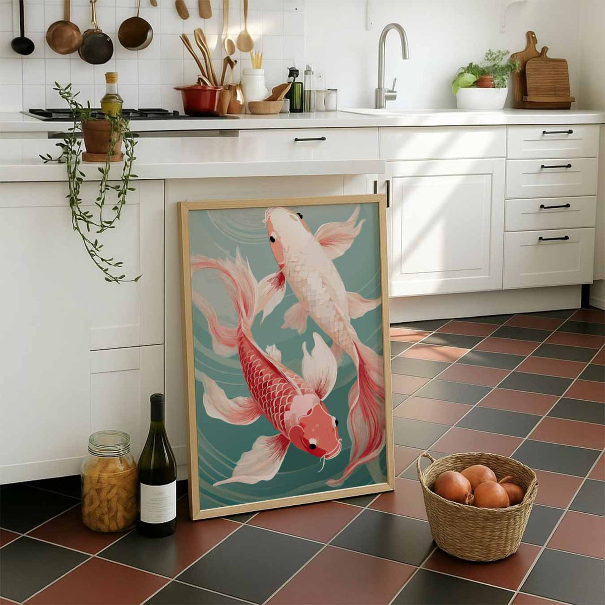 Koi Karper Kunstposter – staande muurposter met zomerse uitstraling