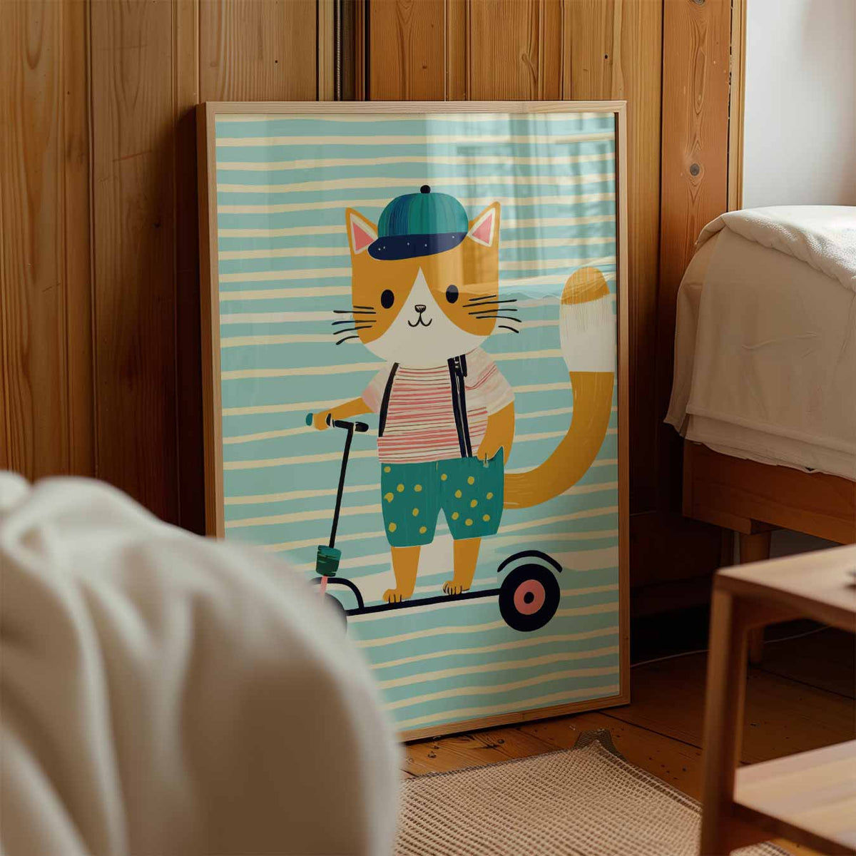 Speelse Kat op Step – kinderposter in staand formaat