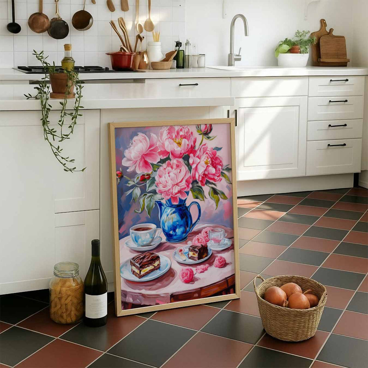 Romantische Bloemen en Dessert – staande muurposter voor keuken of eethoek