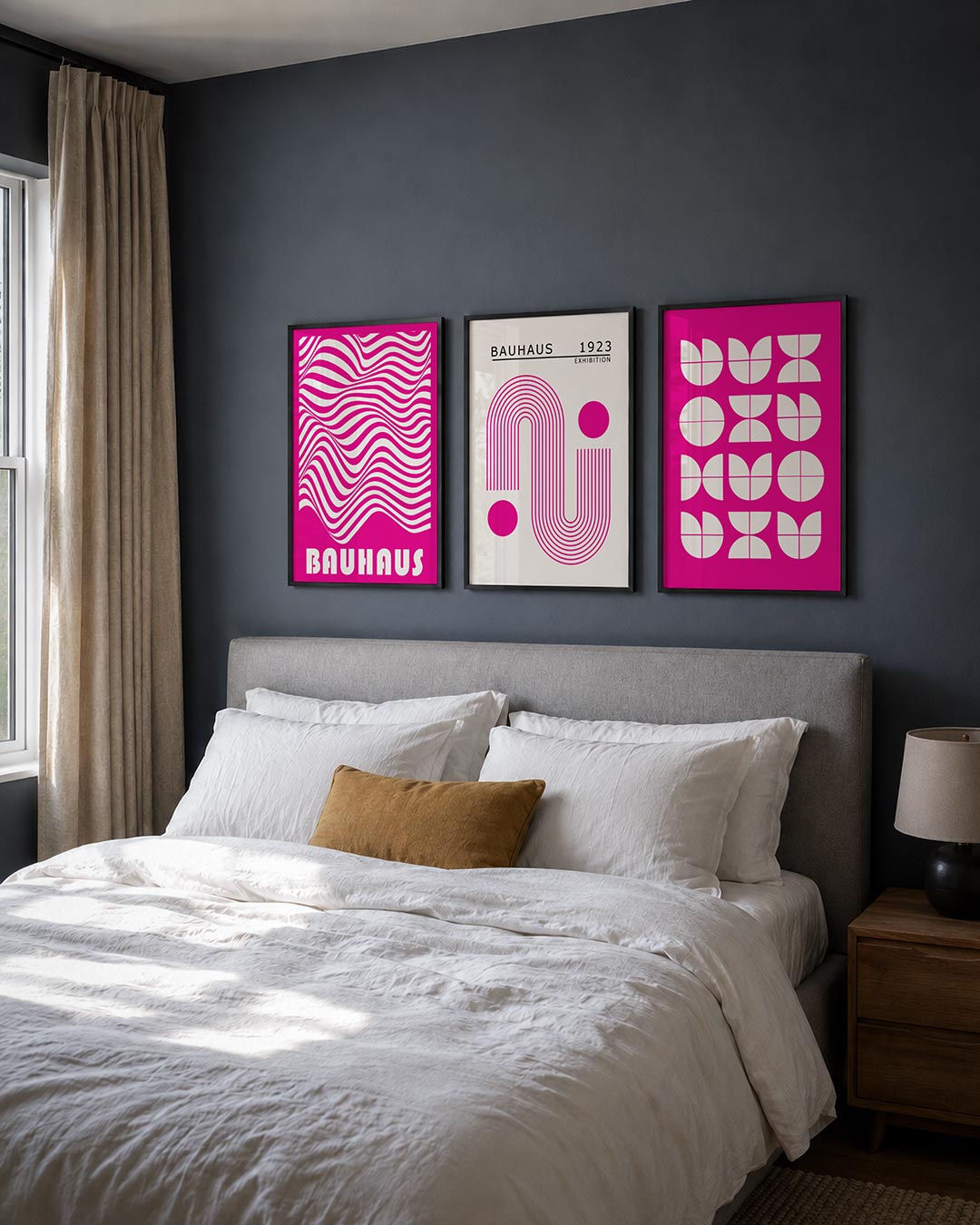 Golvend lijnenspel posterset – detailweergave – deze posterset in drie delen toont vloeiende, golvende