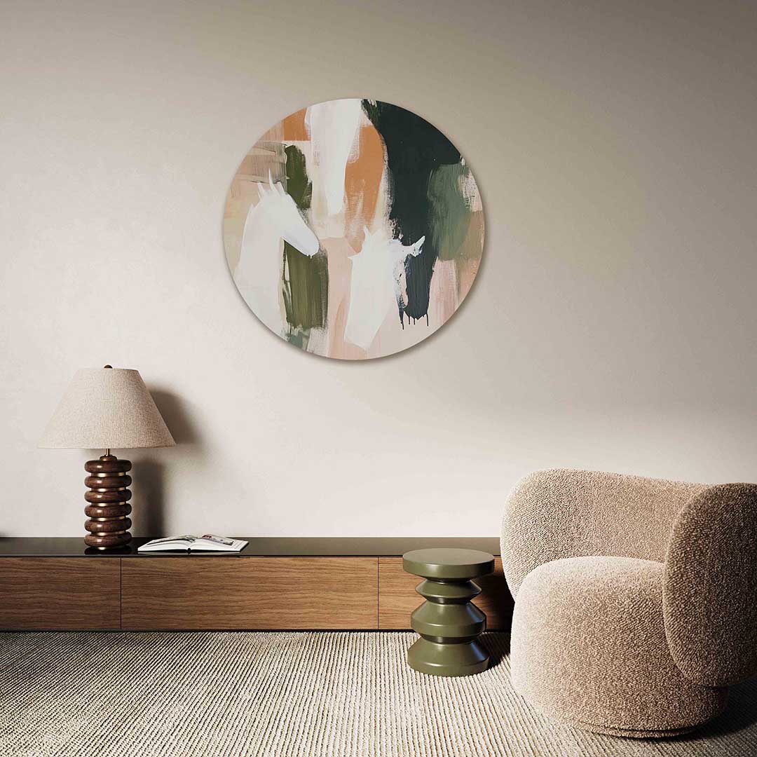 Abstracte paarden – abstracte muurcirkel als ronde wanddecoratie
