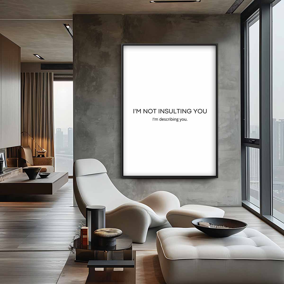 Beschrijvende Humor – plexiglas wanddecoratie in portret formaat