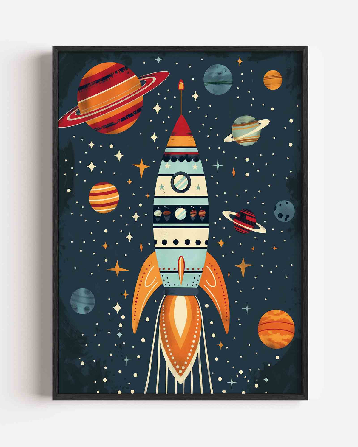 Raket en planeten – kids portret poster als wanddecoratie