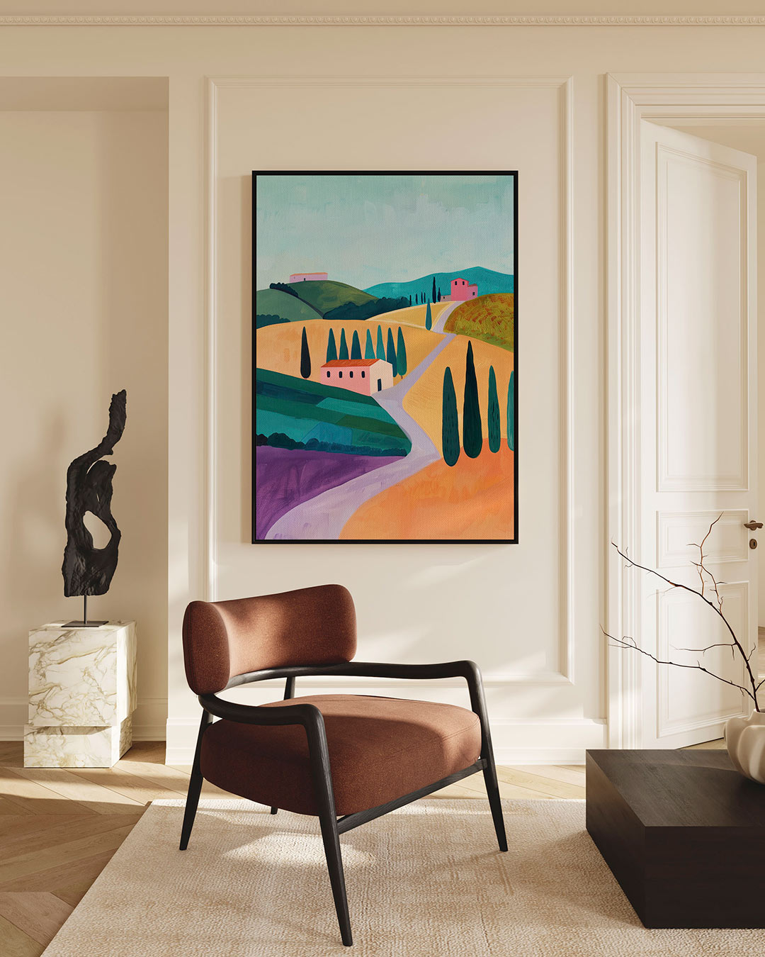 Landschap met heuvels – staand wanddecoratie kunstwerk