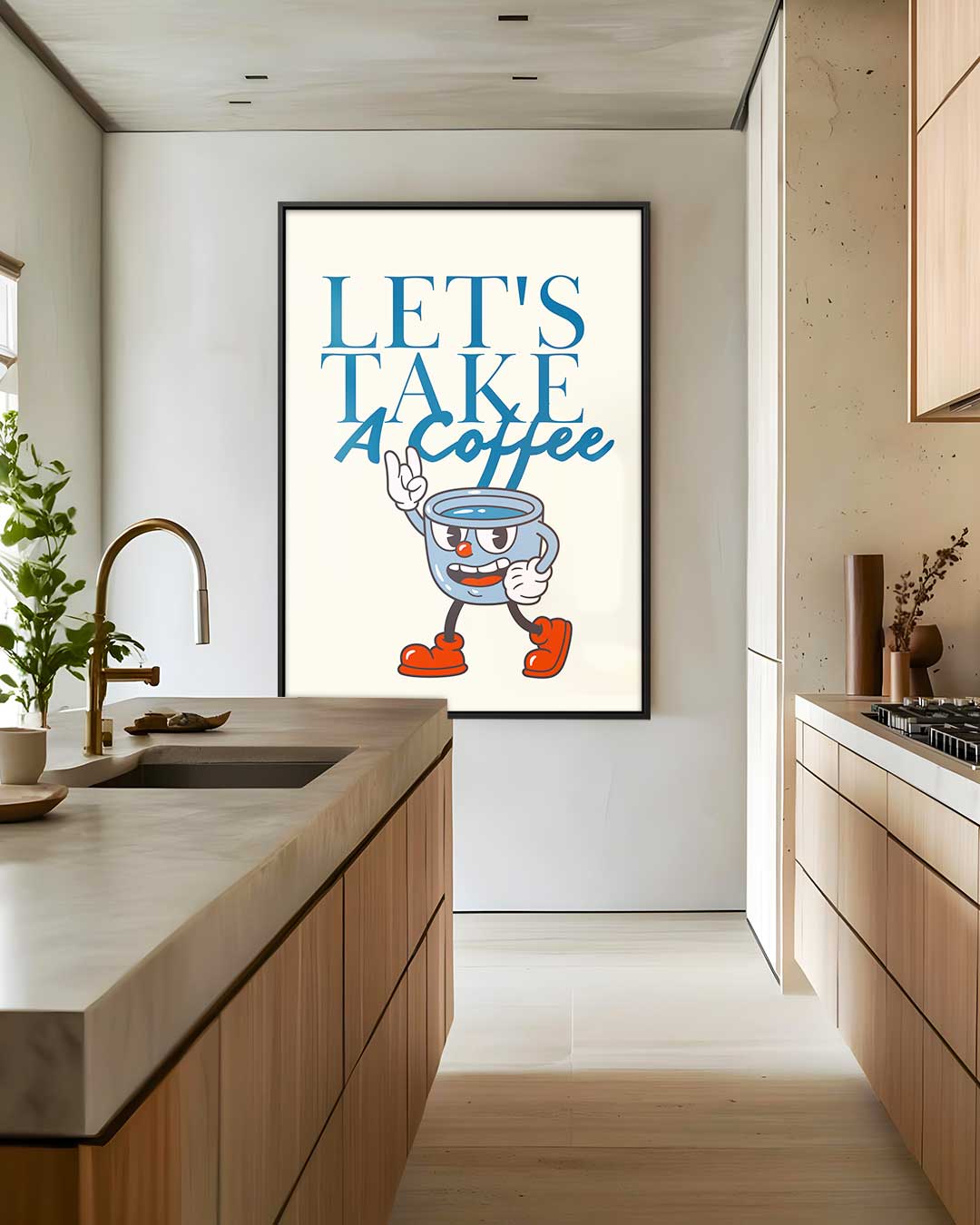 Vrolijke Koffie Mok Illustratie – dibond wanddecoratie in staand formaat