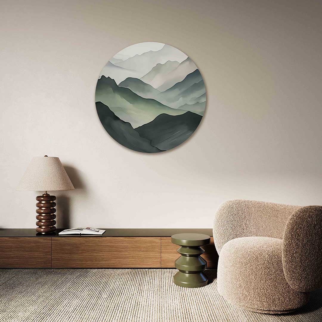 Landschap in groene tinten – Pop Art muurcirkel als ronde wanddecoratie