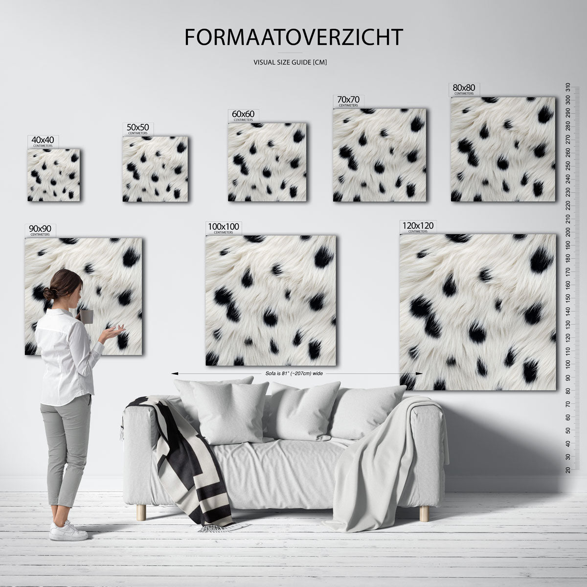 Zwart witte vacht – vierkante muurposter met jungle thema