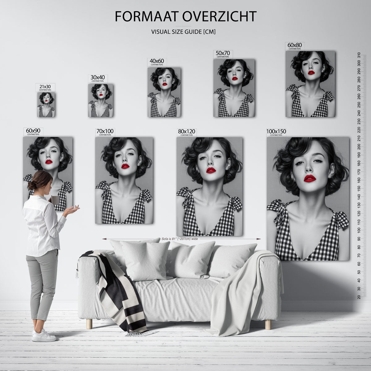 Vrouw met rode lippen – staande muurposter in Pop Art stijl