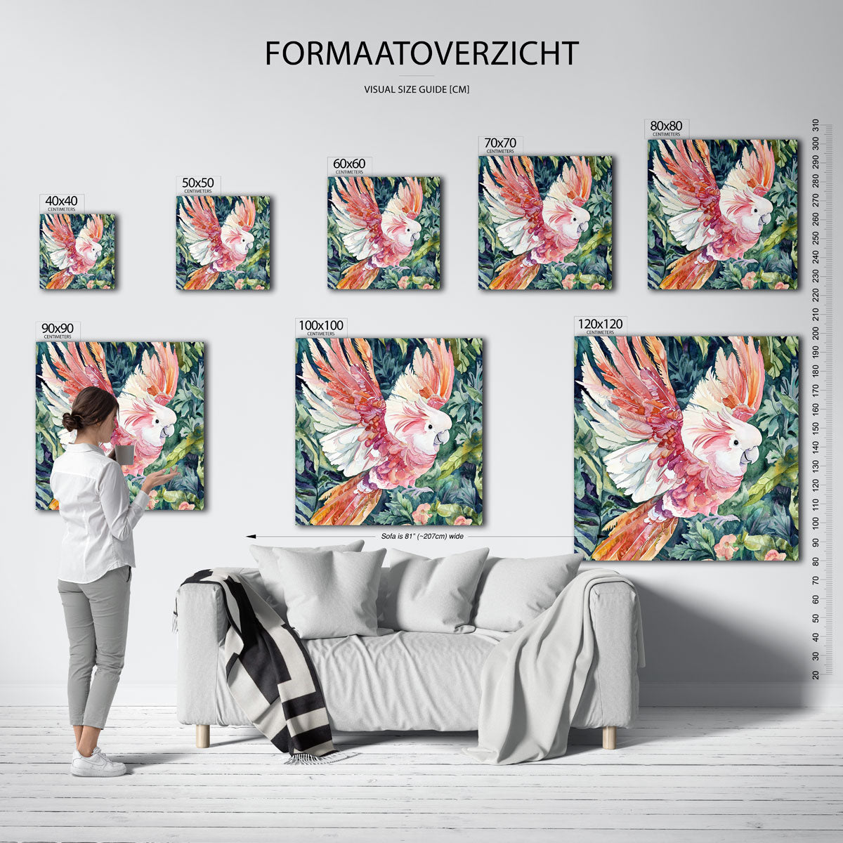 Papegaai in jungle – vierkante muurposter met dierenthema