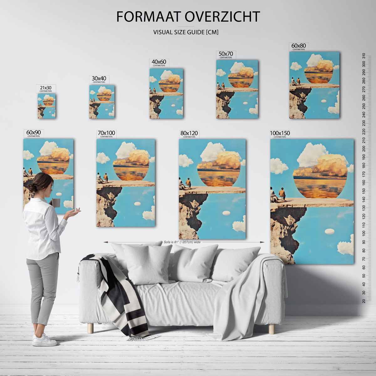 Twee figuren op klif – staande muurposter met surrealistische uitstraling