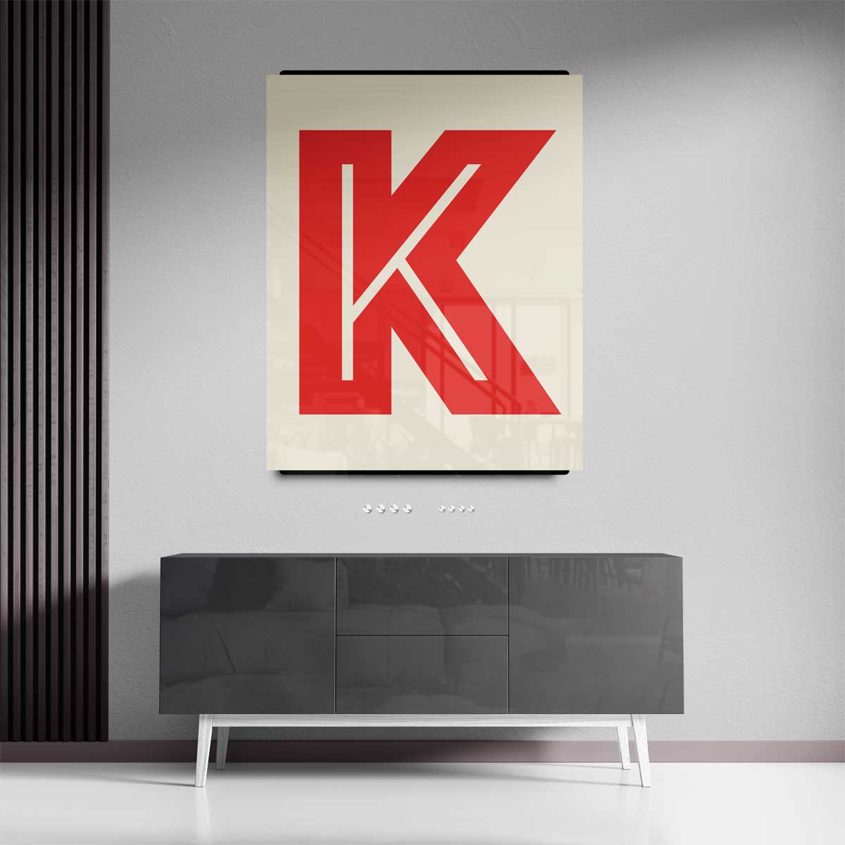 Abstract Rood K-monogram – canvas kunstwerk als wanddecoratie