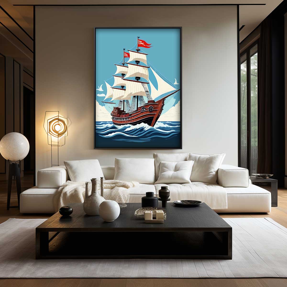 Avontuurlijk Zeilschip op Zee – canvas wanddecoratie in portret formaat