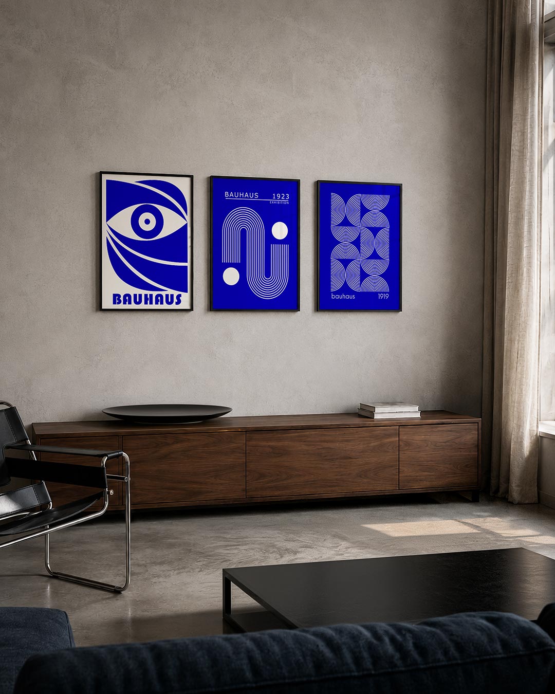 Oog en lijnen posterset – tweede productweergave – een krachtig blauw oog met dynamische lijnen in een vloeiende compositie.