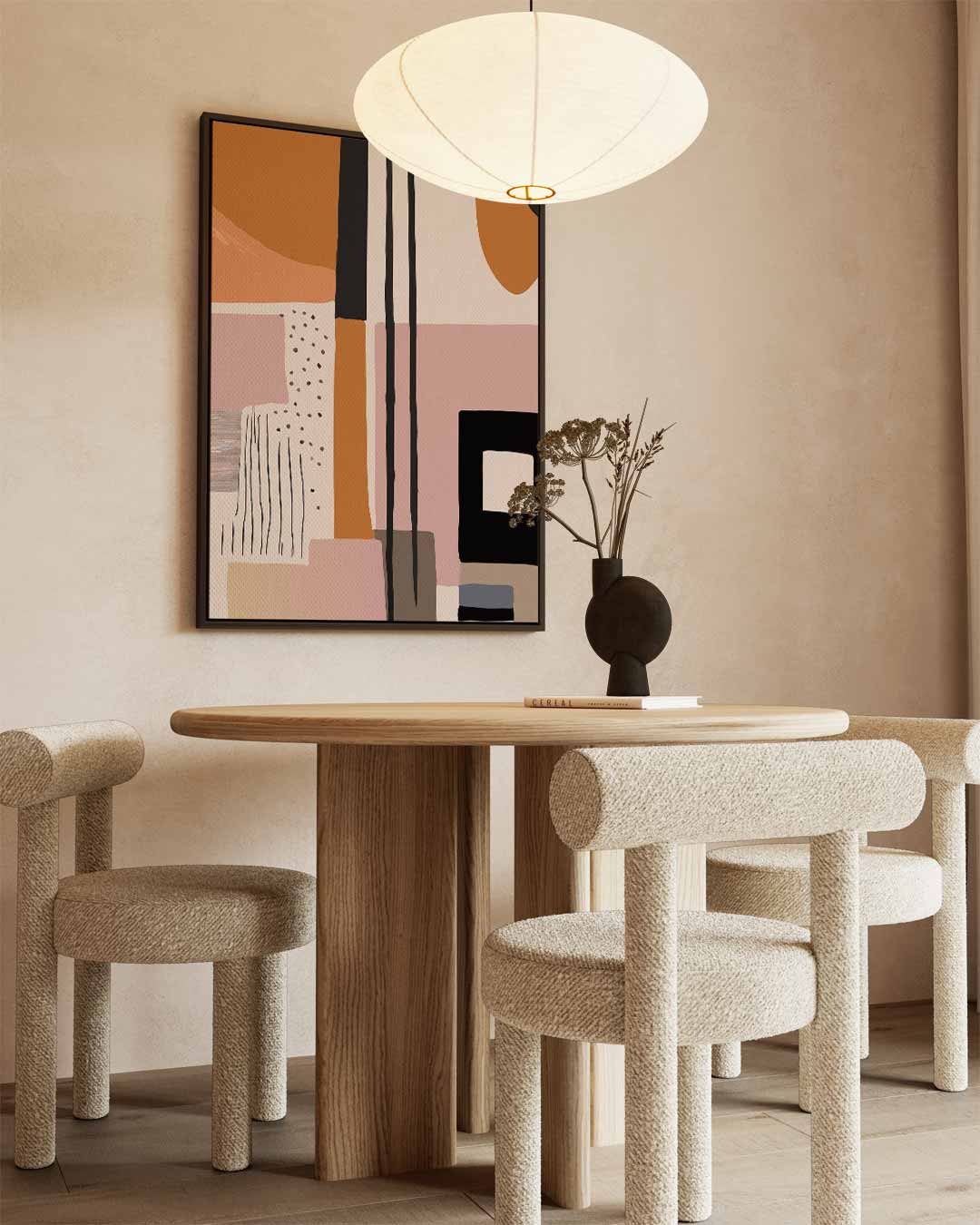 Abstracte Aardetinten Wanddecoratie – kunstwerk met zwarte baklijst