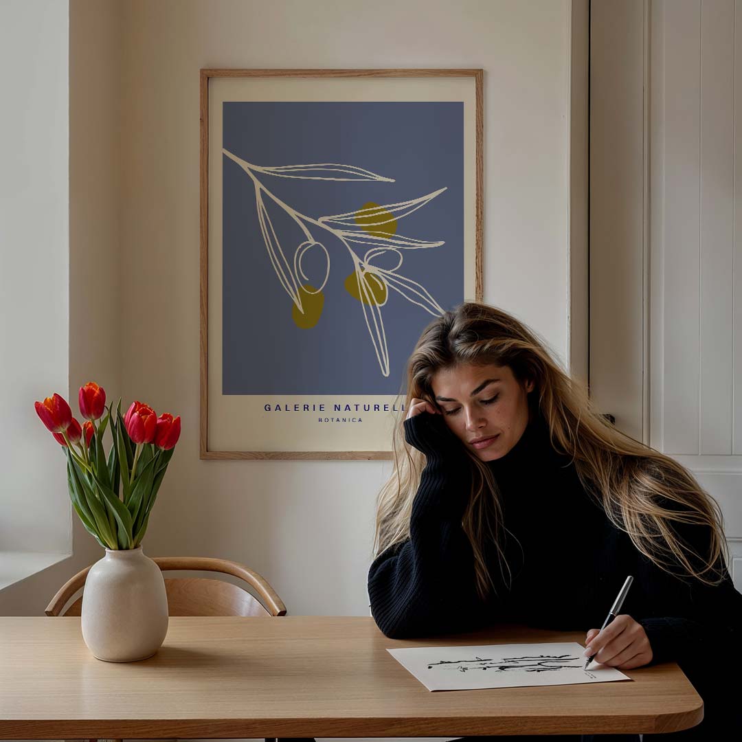 Botanische Olijftak Wandposter – bloemen poster in staand formaat