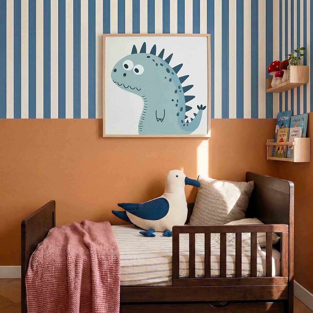 Blauwe dinosaurus – kids poster in vierkant formaat