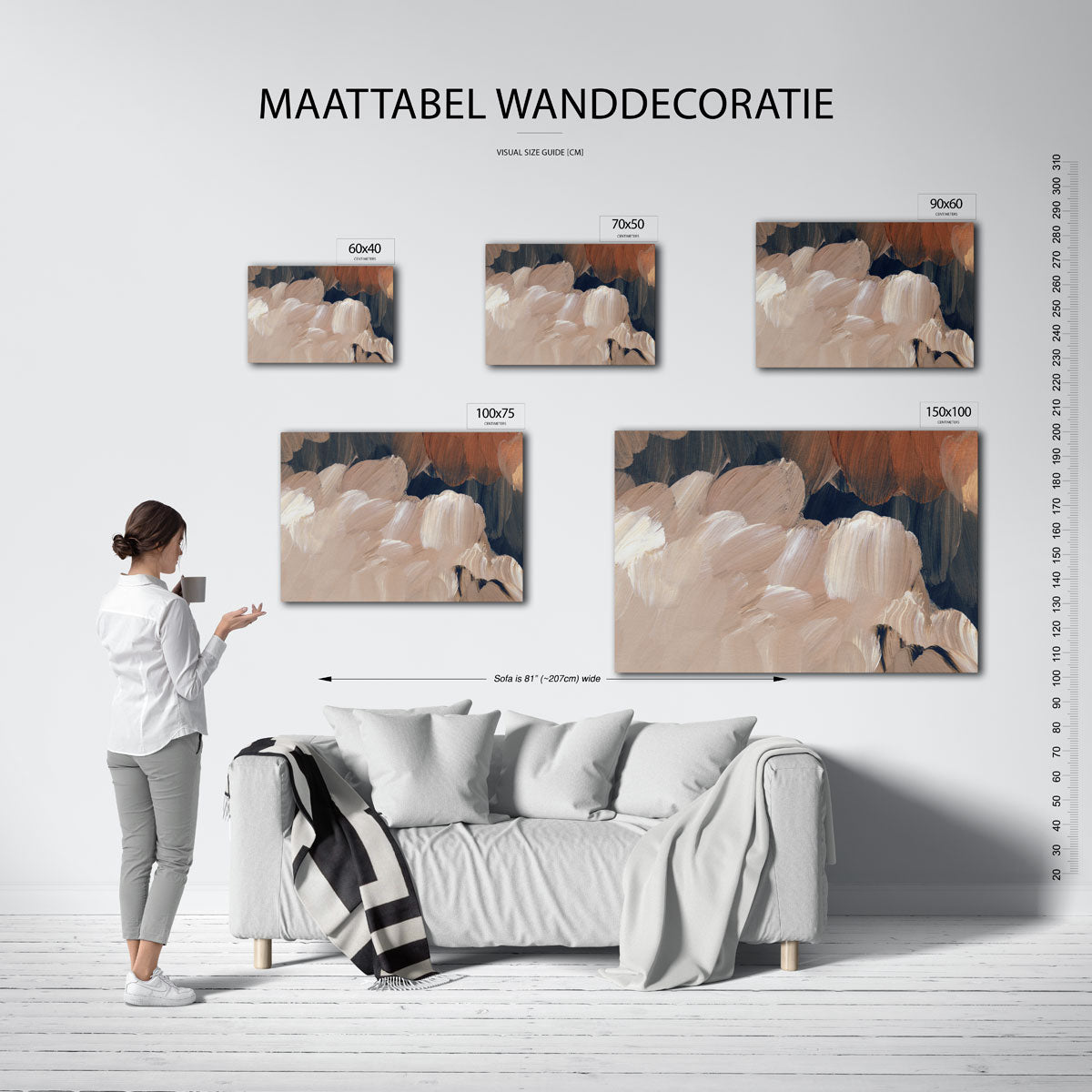 Organische borstels – Beige – moderne liggende wandkunst