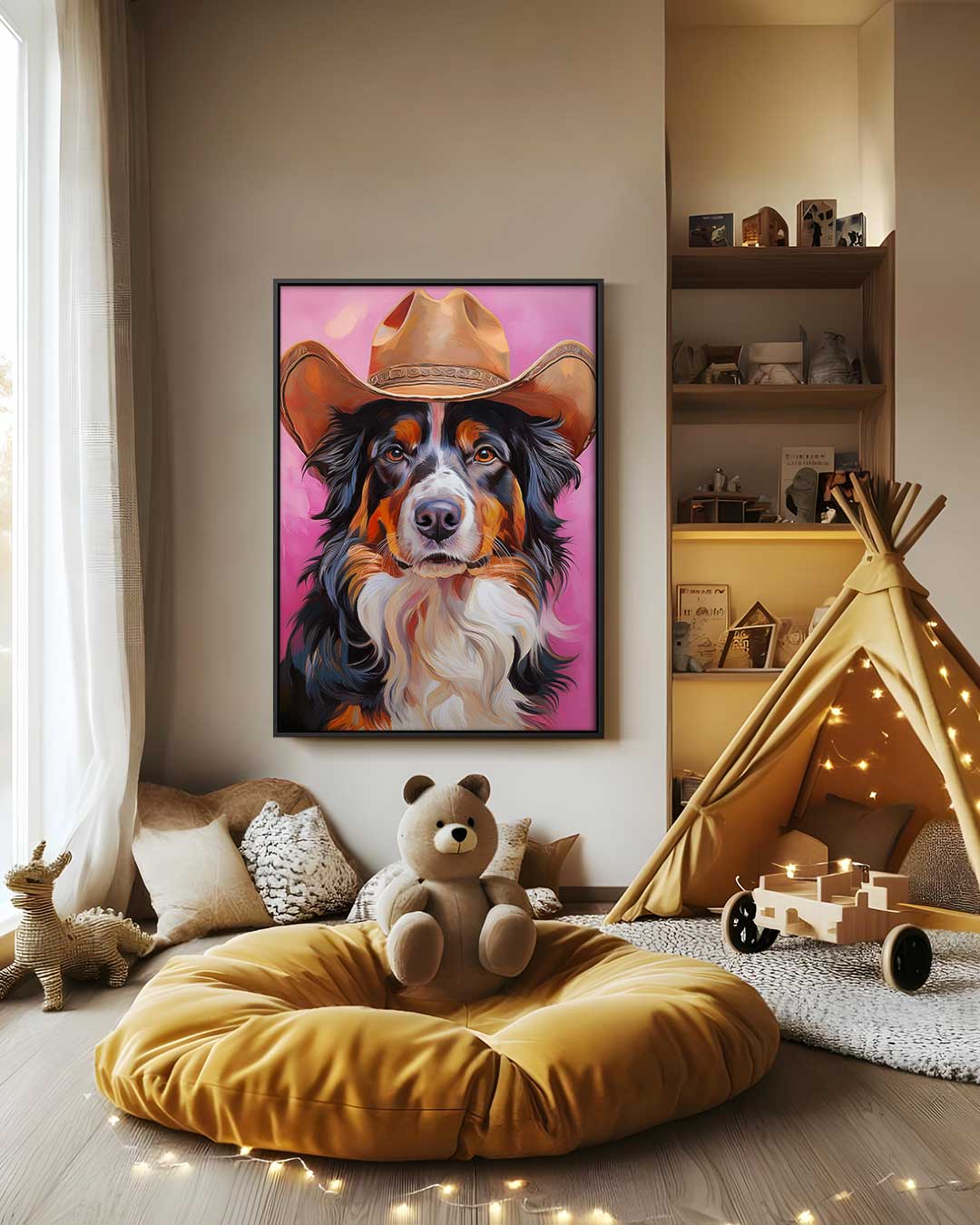 Cowboy Hond Portret – canvas wanddecoratie in portret formaat